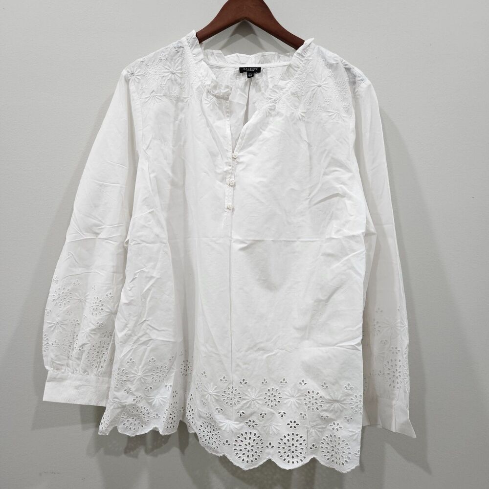 Talbots Womens Eyelet Popover Top 3XP White Minimalist Capsule Cottagecore Boho